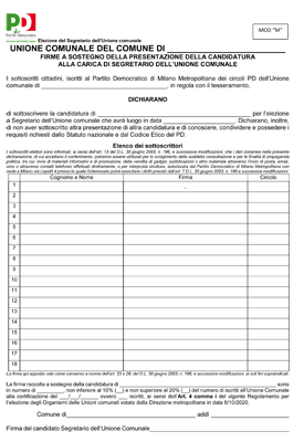 MOD M Sottoscrizione candidatura SegUnioneComunale ISCRITTI