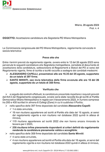 dispositivo 4 ufficializzazione candidature 1