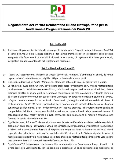 Regolamento Punti PD Milano metropolitana